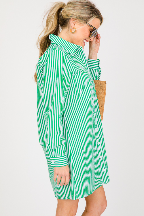 Karlie Stripe Shirt Dress, Green