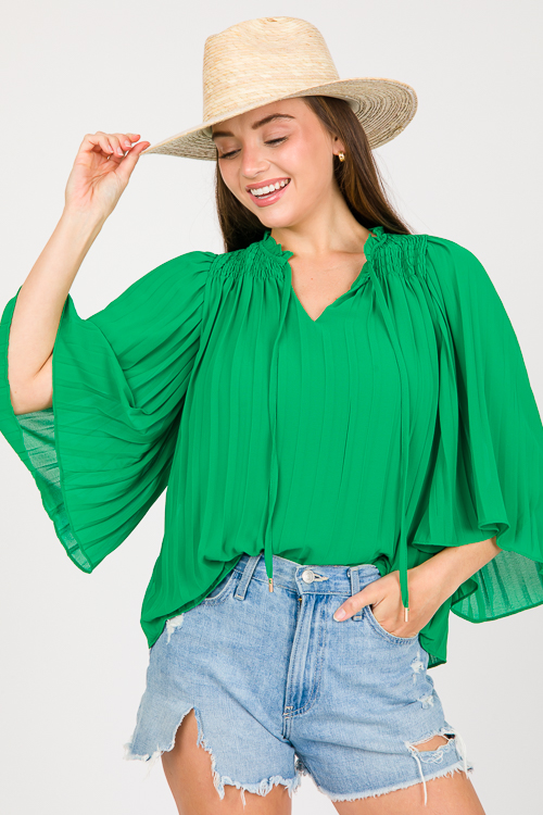 Pleated Smock Detail Blouse, Green