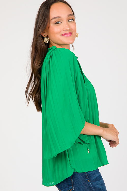 Pleated Smock Detail Blouse, Green