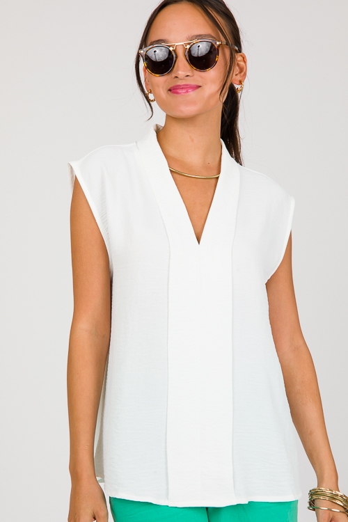 Solid Pleat Top, Off White