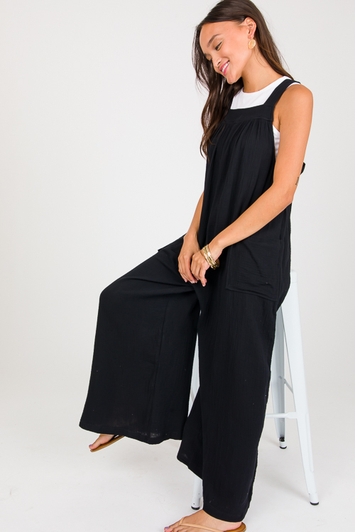 Tie Back Gauze Jumper, Black