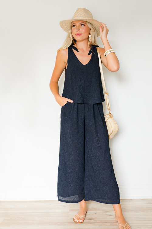 Tie Shoulder Crinkle Jumpsuit