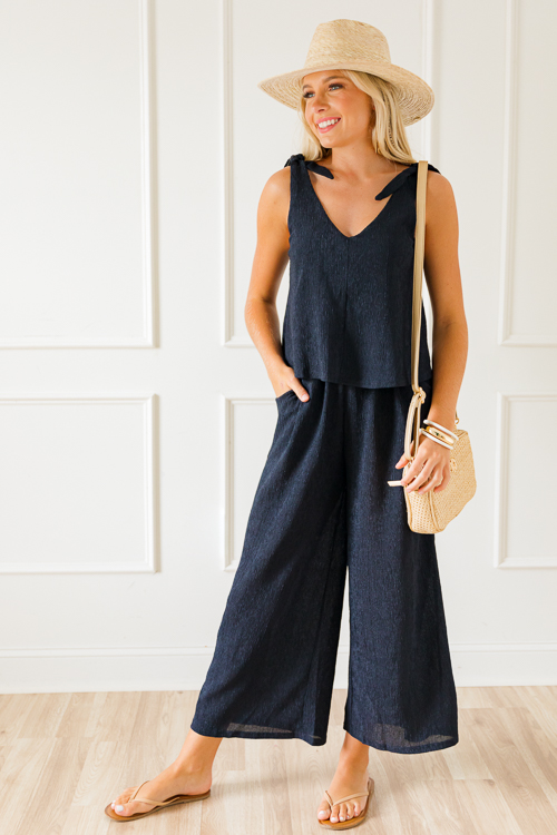 Tie Shoulder Crinkle Jumpsuit