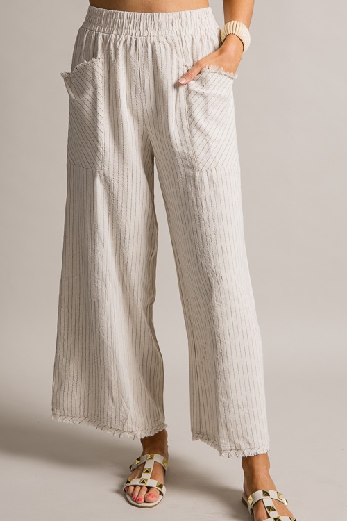 Frayed Pinstripe Pants, Oatmeal