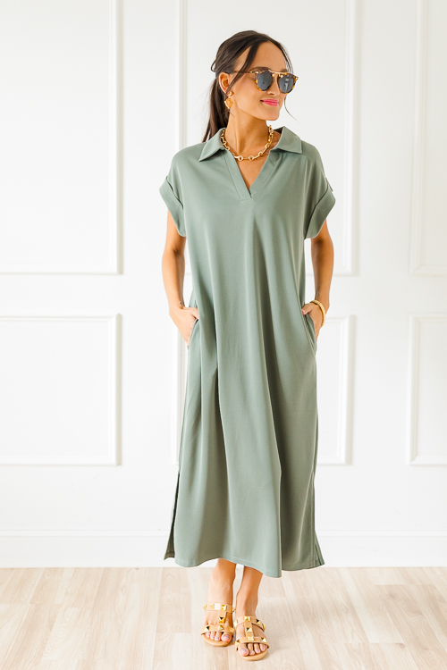 Modal Collared Midi, Olive New Arrivals The Blue Door Boutique