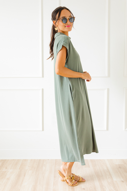 Modal Collared Midi, Olive New Arrivals The Blue Door Boutique