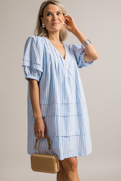 Pleat Detail Dress, Blue Stripe - 0621-198.jpg