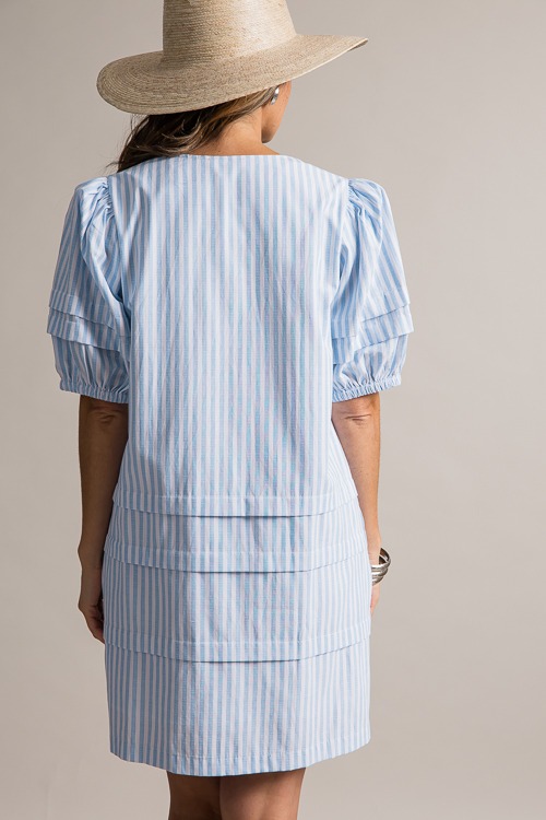 Pleat Detail Dress, Blue Stripe - 0621-201.jpg