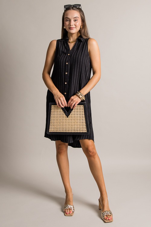 Pinstripe Linen Shirt Dress, Black - 0621-385.jpg