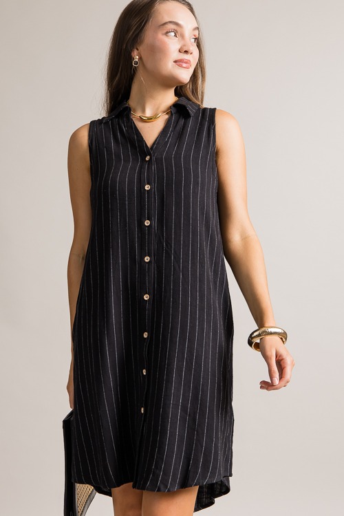 Pinstripe Linen Shirt Dress, Black - 0621-387.jpg