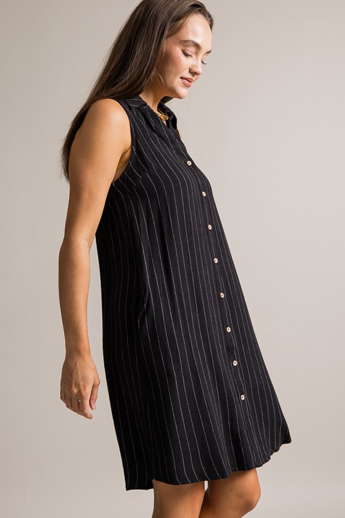 Pinstripe Linen Shirt Dress, Black - 0621-388.jpg