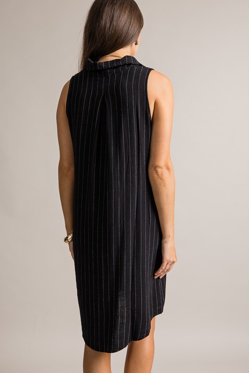 Pinstripe Linen Shirt Dress, Black - 0621-389.jpg