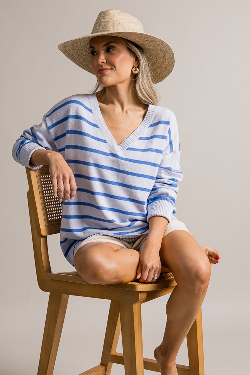 Stripe V-Neck Sweater, Blue - 0621-457.jpg