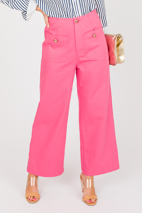 Gold Button Canvas Pants, Pink