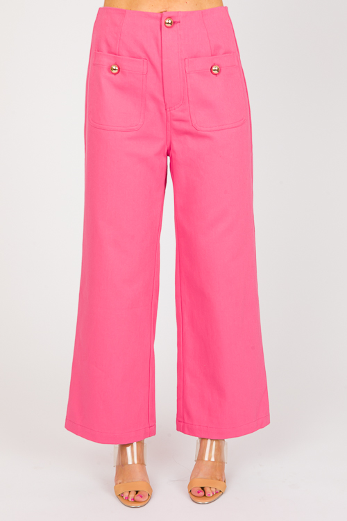 Gold Button Canvas Pants, Pink