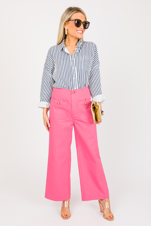 Gold Button Canvas Pants, Pink