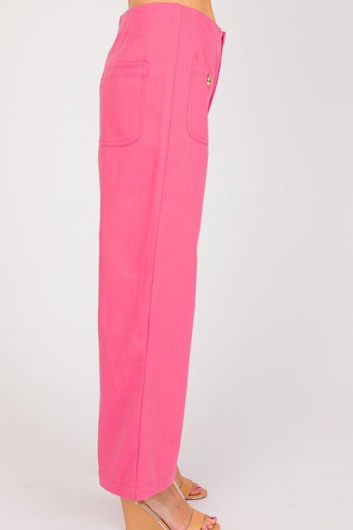 Gold Button Canvas Pants, Pink