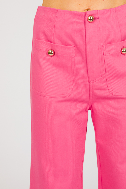 Gold Button Canvas Pants, Pink