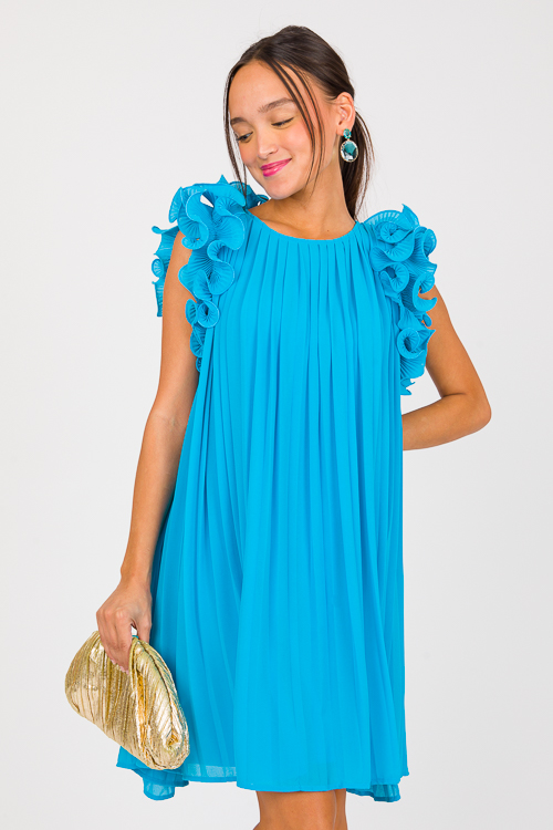 Pleated Ruffles Dress, Blue