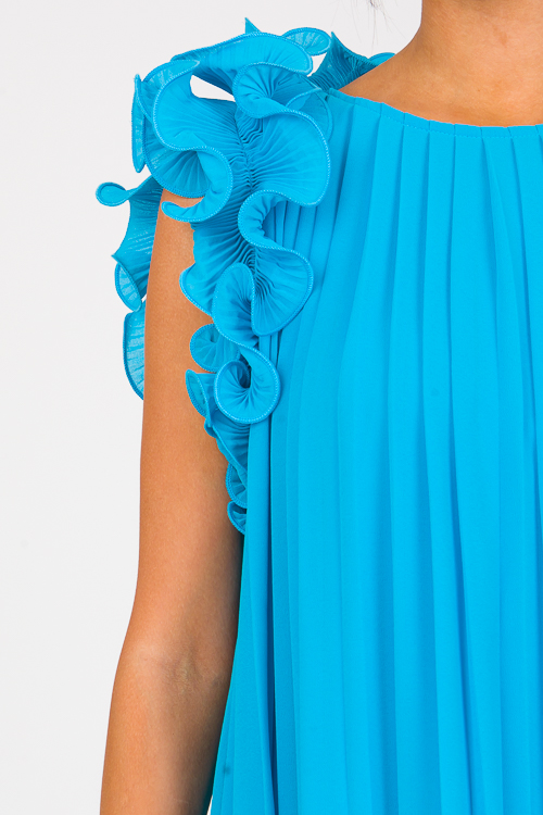 Pleated Ruffles Dress, Blue