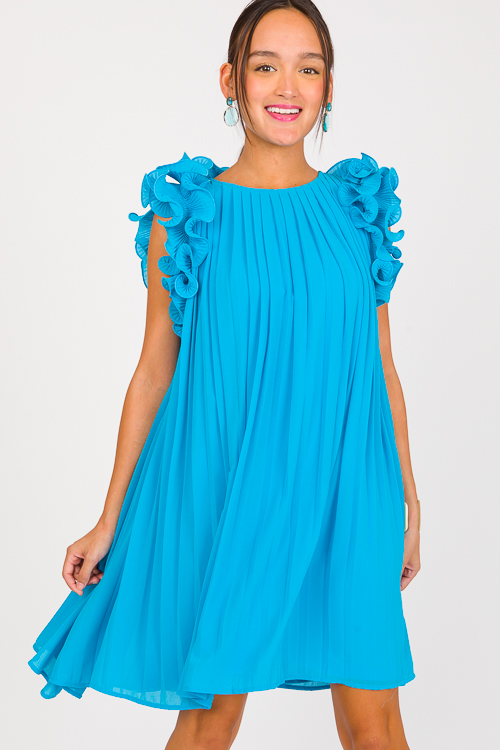 Pleated Ruffles Dress, Blue