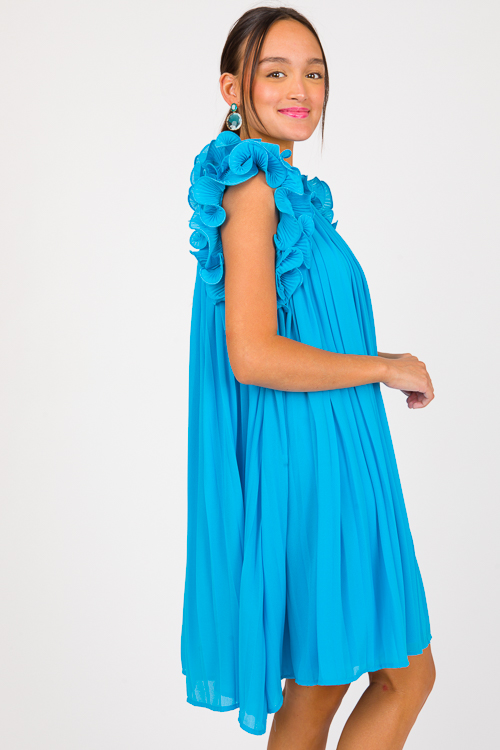 Pleated Ruffles Dress, Blue