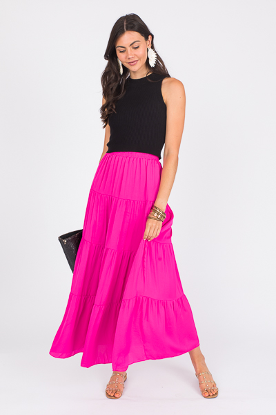 Silky Maxi Skirt, Flamingo Pink