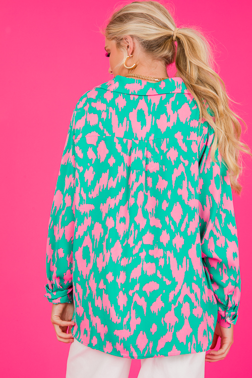 Abstract Button Down, Emerald Multi