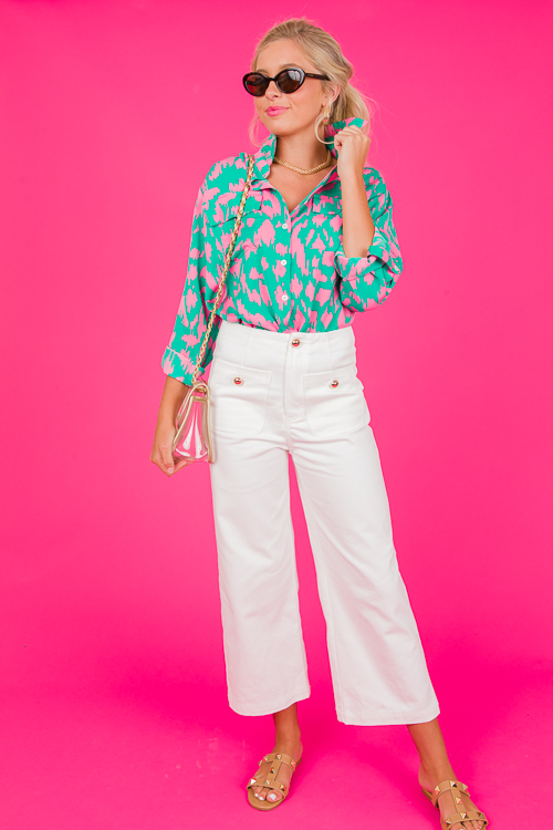 Gold Button Canvas Pants, Cream