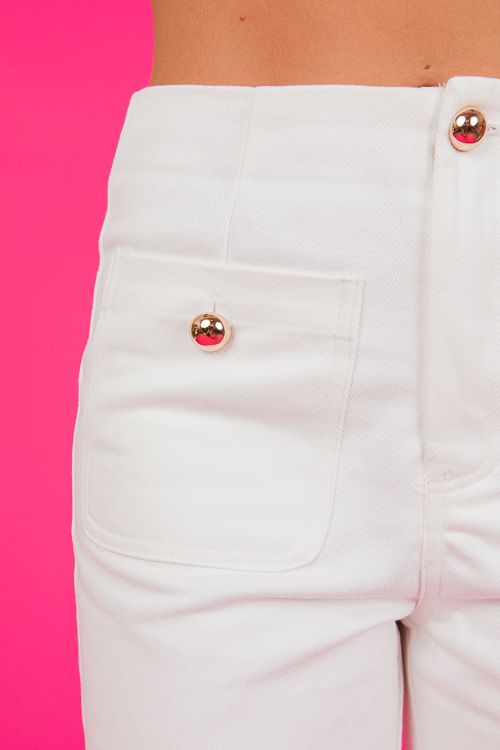 Gold Button Canvas Pants, Cream