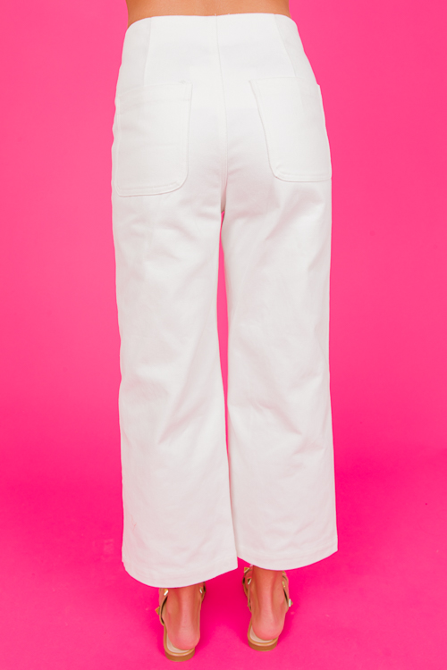 Gold Button Canvas Pants, Cream