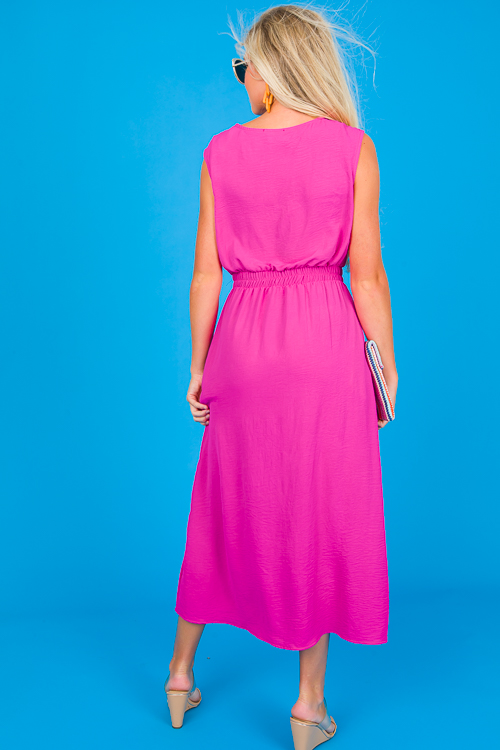 Cowl Neck Solid Midi, Fuchsia
