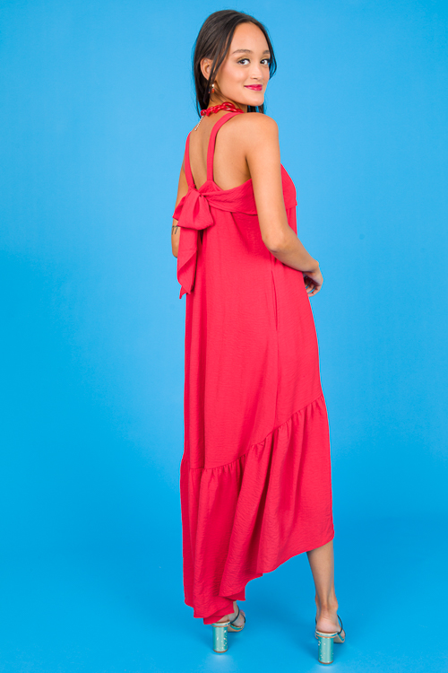 Tie Back Overlay Midi, Red