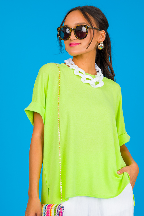 Cuff Sleeve Boxy Tee, Lime
