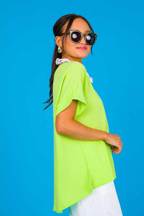 Cuff Sleeve Boxy Tee, Lime