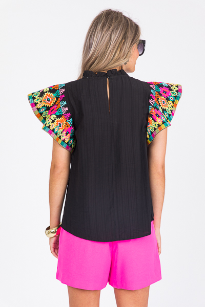 Embroidery Sleeves Top, Black