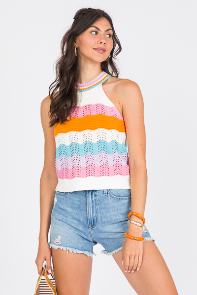 Color Wave Sweater Tank, Cream