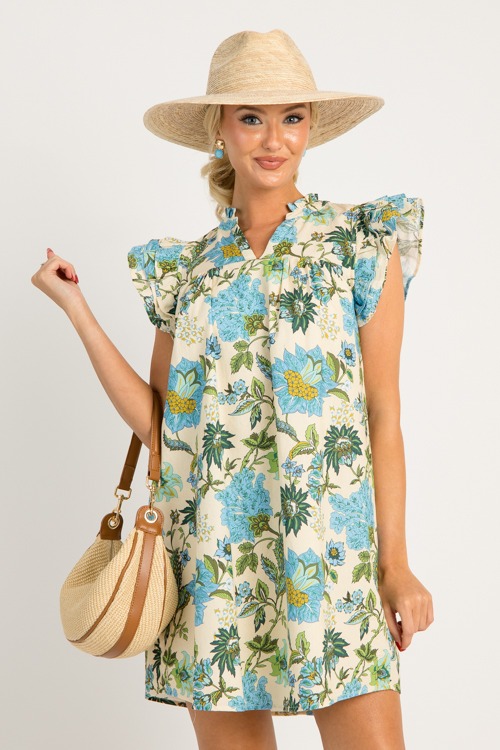 Marlene Floral Dress, Blue/Ivory