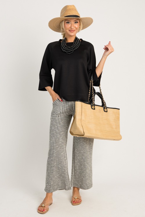 Metallic Stripes Knit Pants, Black