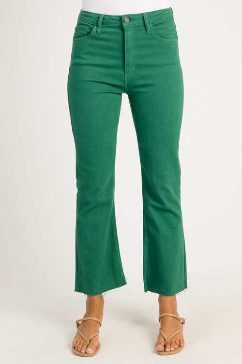 Raw Hem Crop Flares, Green