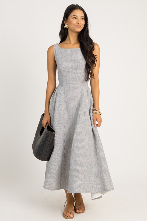 Pinstripe Linen Maxi, Black White