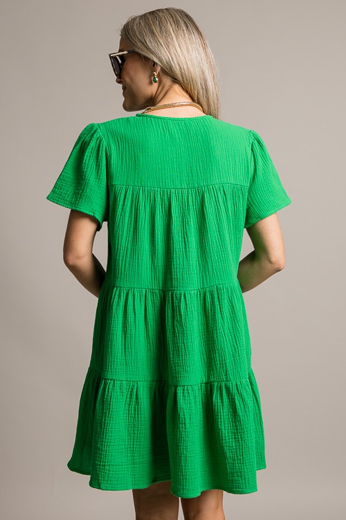 Smock Yoke Gauze Dress, Green - 0624-32.jpg