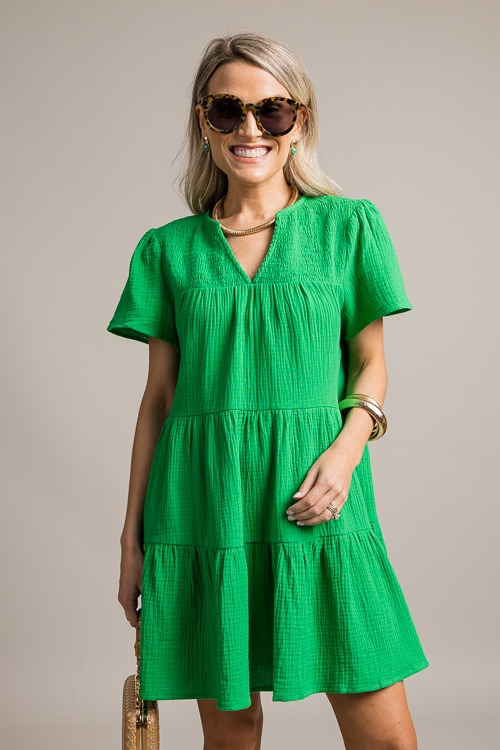 Smock Yoke Gauze Dress, Green - 0624-33.jpg