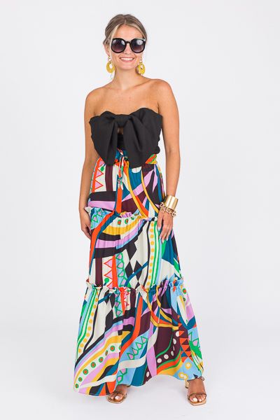 Geo Ruffle Maxi Skirt, Multi