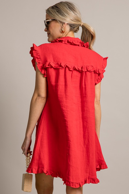 Ruffled Linen Shirt Dress, Red - 0624-66h.jpg