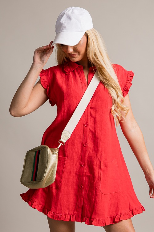 Ruffled Linen Shirt Dress, Red - 0624-69.jpg