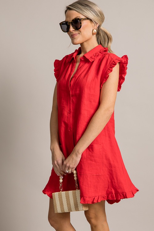 Ruffled Linen Shirt Dress, Red - 0624-72.jpg