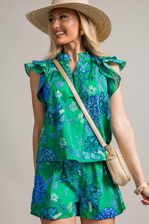 Mary Floral Top, Green Blue