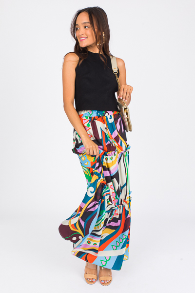 Geo Ruffle Maxi Skirt, Multi