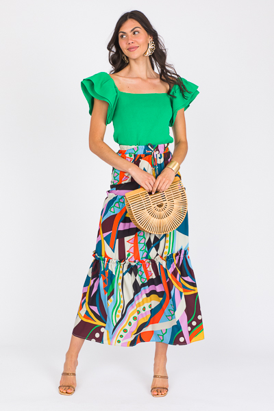 Geo Ruffle Maxi Skirt, Multi